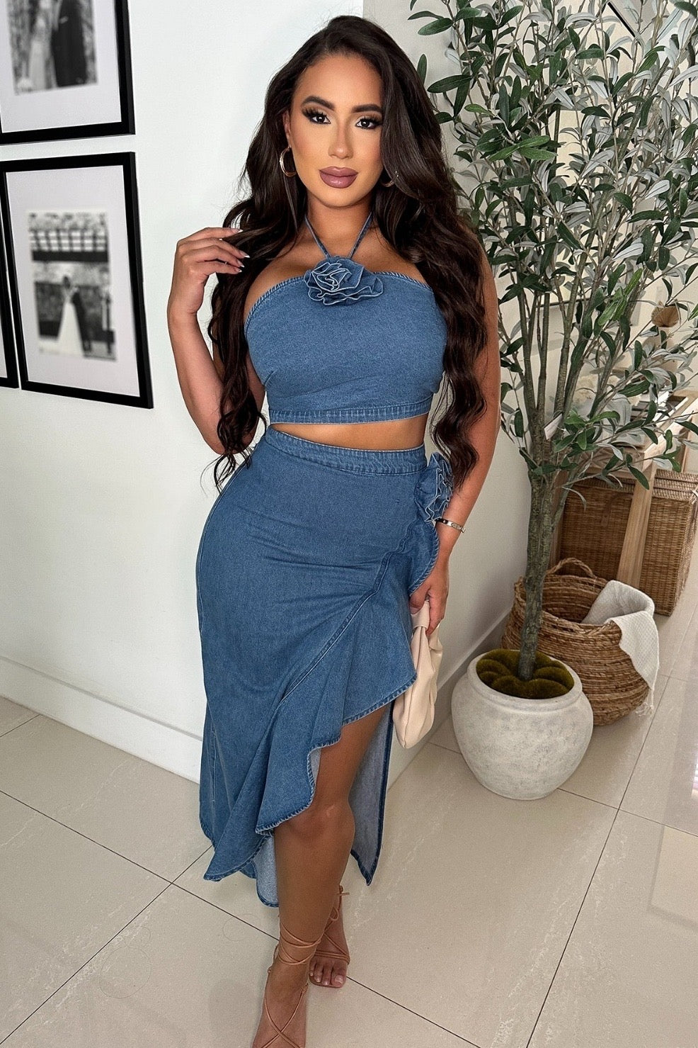 SET CONJUNTO MARBELLA MEZCLILLA FALDA TOP Chico