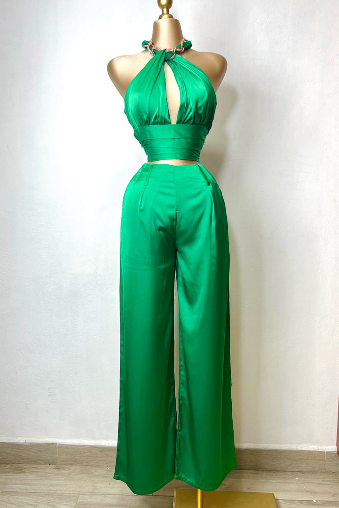 SET GAELY TOP/PALAZZO VERDE CADENA
