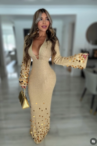 MAXI VESTIDO DORADO MAXI LENTEJUELAS