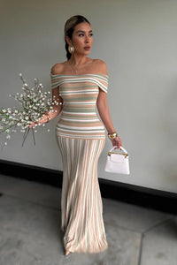 MAXI VESTIDO TEJIDO SEMIHOMBROS RAYADO