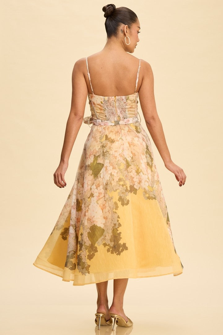 MAXI VESTIDO FLORAL CAROLA ORGANZA AMARILLO