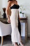 VESTIDO MAIA MIDI STRAPLESS NEGRO/BEIGE