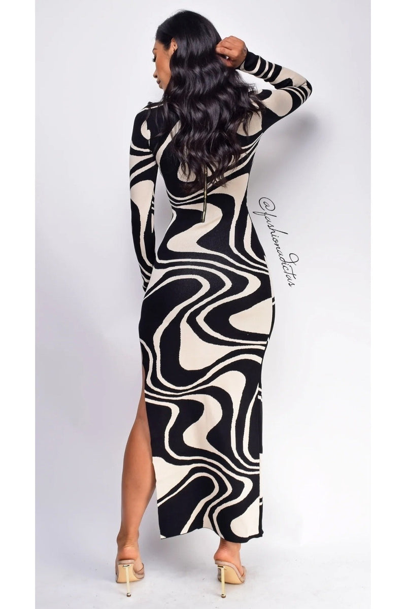 VESTIDO JACQUARD WAVES PRINT