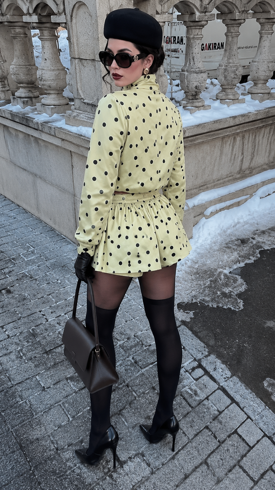 SET CHAMARRA Y FALDA SHORT DOTS PUNTOS AMARILLO