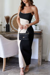 VESTIDO MAIA MIDI STRAPLESS NEGRO/BEIGE
