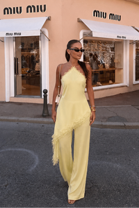 JUMPSUIT PALAZZO LENCERO SATIN ENCAJE AMARILLO