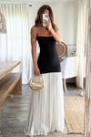 VESTIDO LUX STRAPLESS PLISADO NEGRO/BLANCO