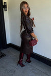 VESTIDO PIEL CHOCOLATE CIERRES MIDI