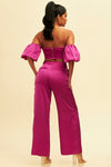 SET CONJUNTO SATIN MAGENTA TOP PALAZZO