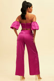 SET CONJUNTO SATIN MAGENTA TOP PALAZZO