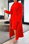 MAXI SET COZY ANGORA VESTIDO CARDIGAN ROJO