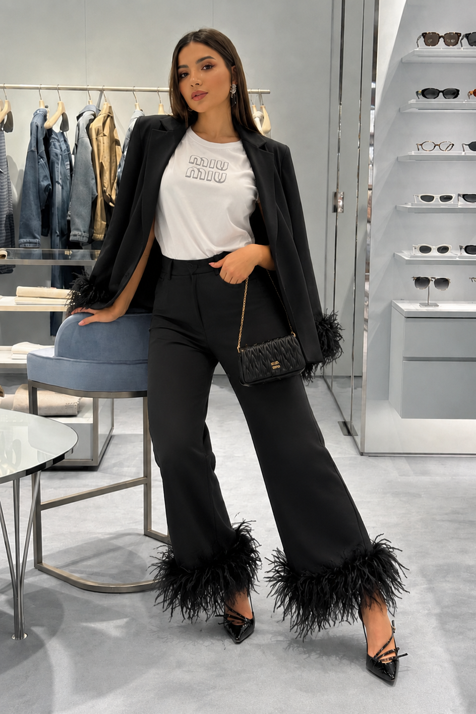 TRAJE SET MERANIA PLUMAS NEGRO