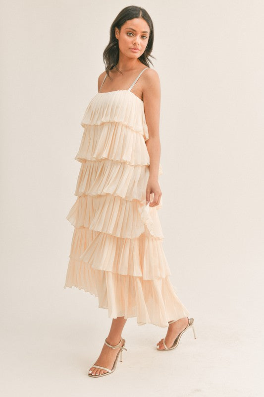 VESTIDO AURA MULTICAPAS PLISADO BEIGE