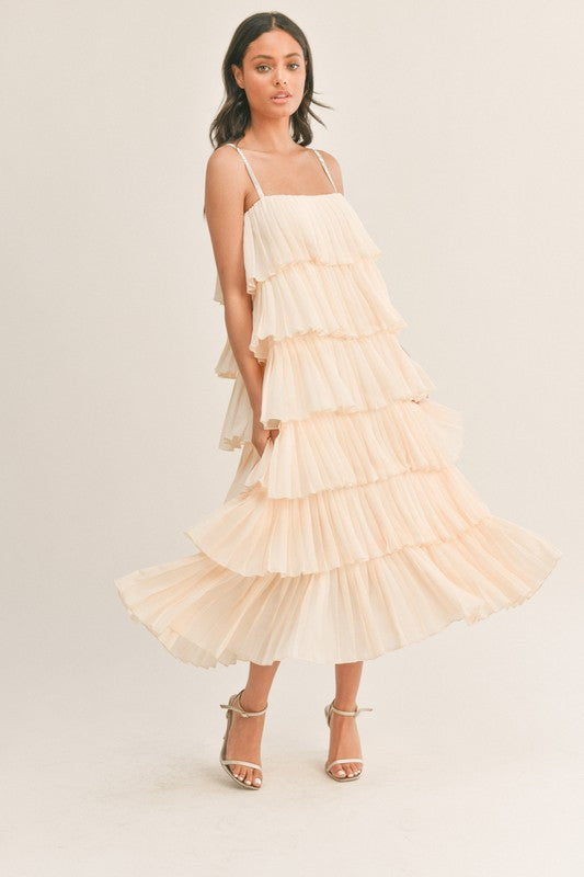 VESTIDO AURA MULTICAPAS PLISADO BEIGE