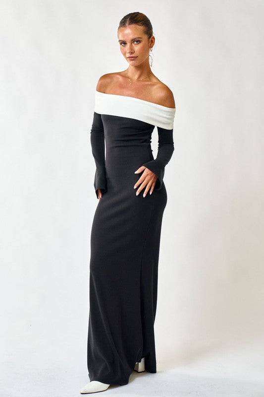 MAXI VESTIDO DUO COCKTAIL BLANCO NEGRO