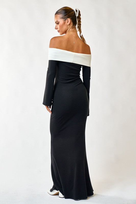 MAXI VESTIDO DUO COCKTAIL BLANCO NEGRO