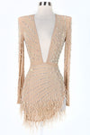 VESTIDO MARGIE NUDE CRISTALES PLUMAS