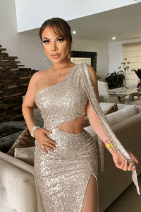 MAXI VESTIDO IRIA MOÑO LENTEJUELAS SILVER