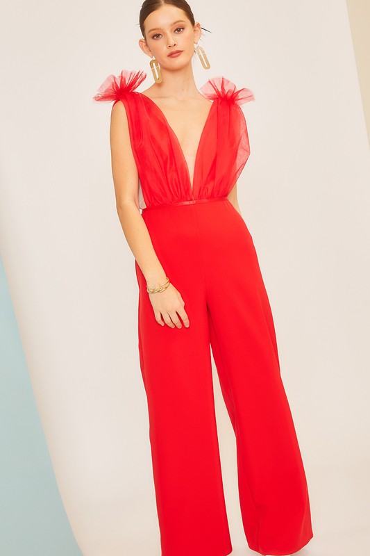 JUMPSUIT PALAZZO TULLE ROJO