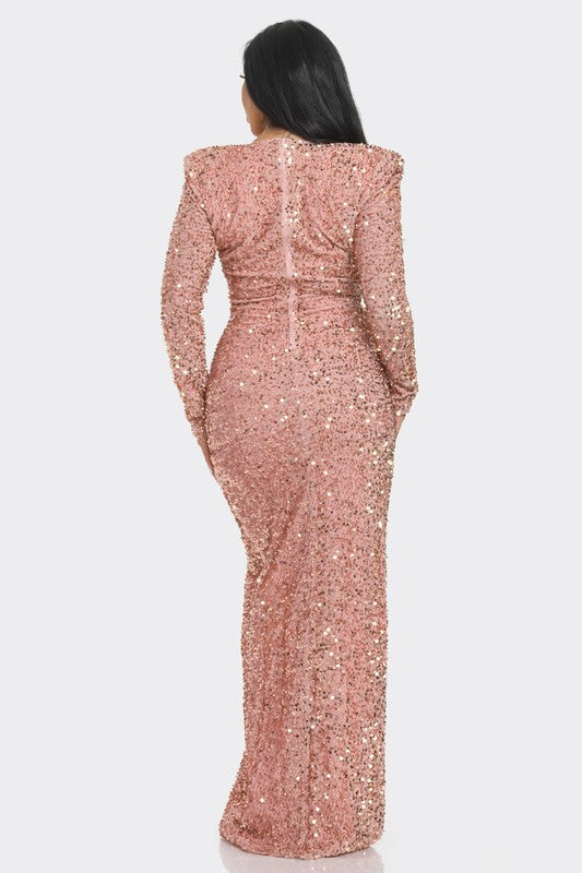 MAXI VESTIDO BODY ENCAJE LENTEJUELAS ROSA Chico