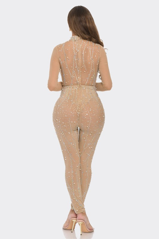 JUMPSUIT KIVA CRISTALES MESH NUDE