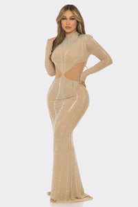 MAXI VESTIDO NIGHT IN PARIS  NUDE CRISTALES