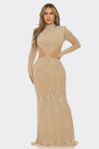 MAXI VESTIDO NIGHT IN PARIS  NUDE CRISTALES