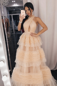 MAXI VESTIDO MARILYN TULLE  NUDE