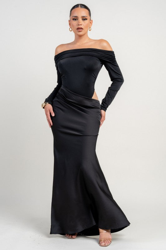 MAXI VESTIDO MESH SATIN NEGRO