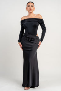 MAXI VESTIDO MESH SATIN NEGRO