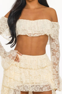 SET ENCAJE BARDOT VOLANTES CREMA