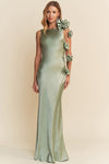 MAXI VESTIDO DAMA ROSAS SATIN SALVIA
