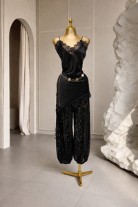 SET LENCERO SATIN PANTALON BALLON NEGRO