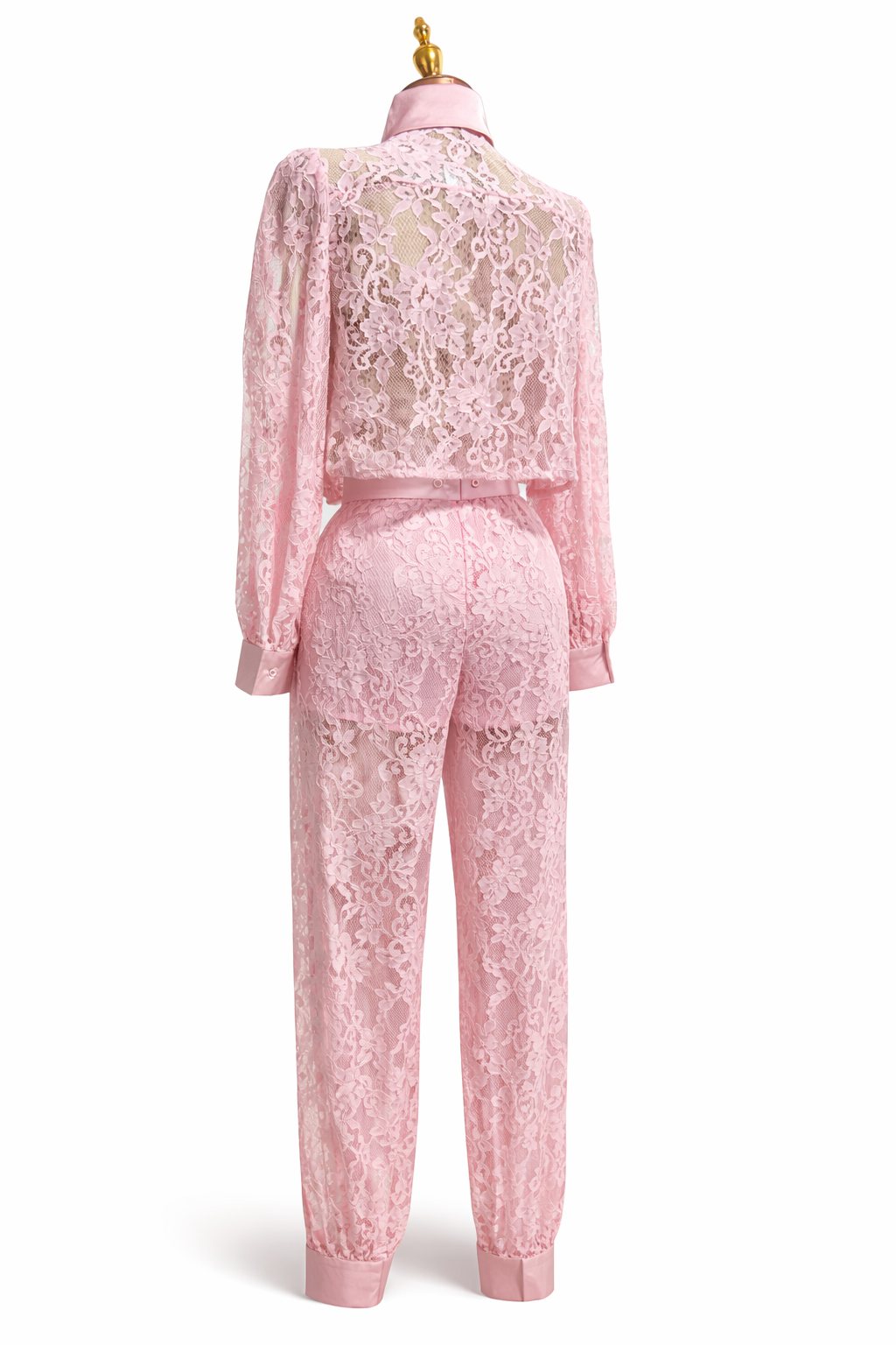 SET CONJUNTO ENCAJE FLORES CRISTALES ROSA