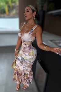 VESTIDO ACUARELA DRAPEADO FLORAL