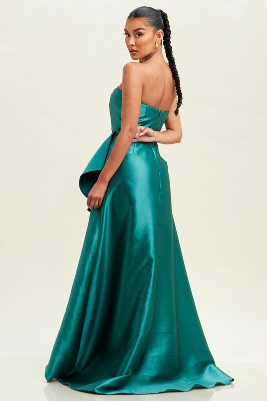 MAXI VESTIDO DE GALA NAHLA SATINADO IRREGULAR JADE