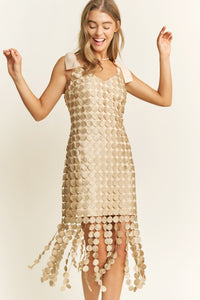 VESTIDO DORADO MAXI PUNTOS BORDADO BARBILLAS