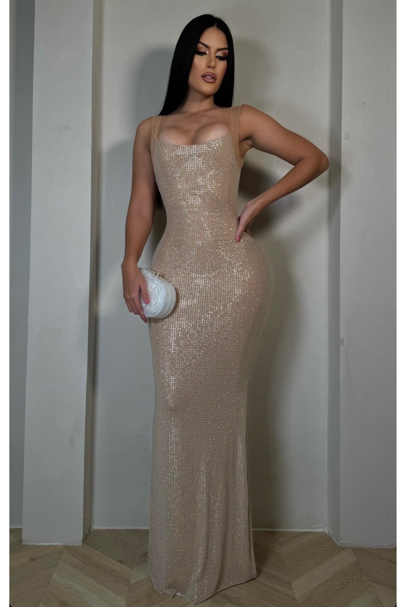 MAXI VESTIDO  PARADISE CRISTALES NUDE