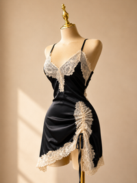 MINI VESTIDO LENCERO IRREGULAR NEGRO