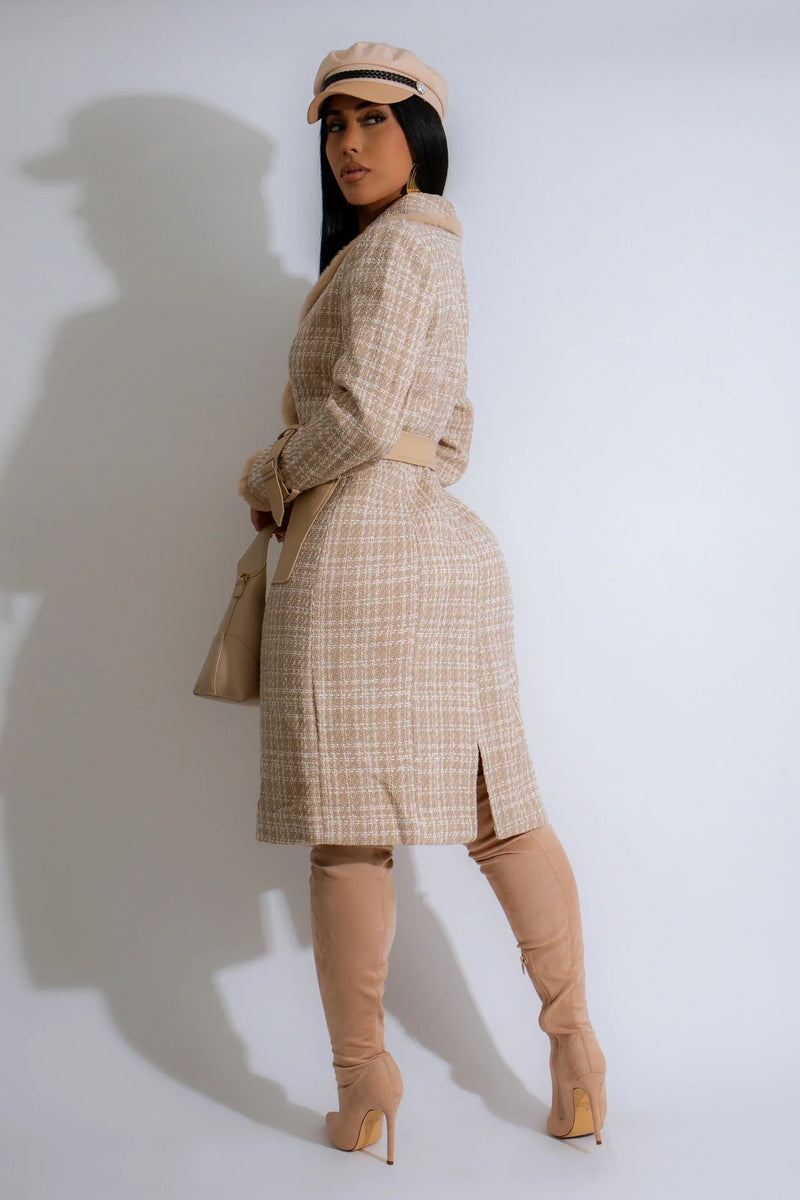 ABRIGO TWEED FAUX BEIGE CREMA