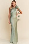 MAXI VESTIDO DAMA ROSAS SATIN SALVIA
