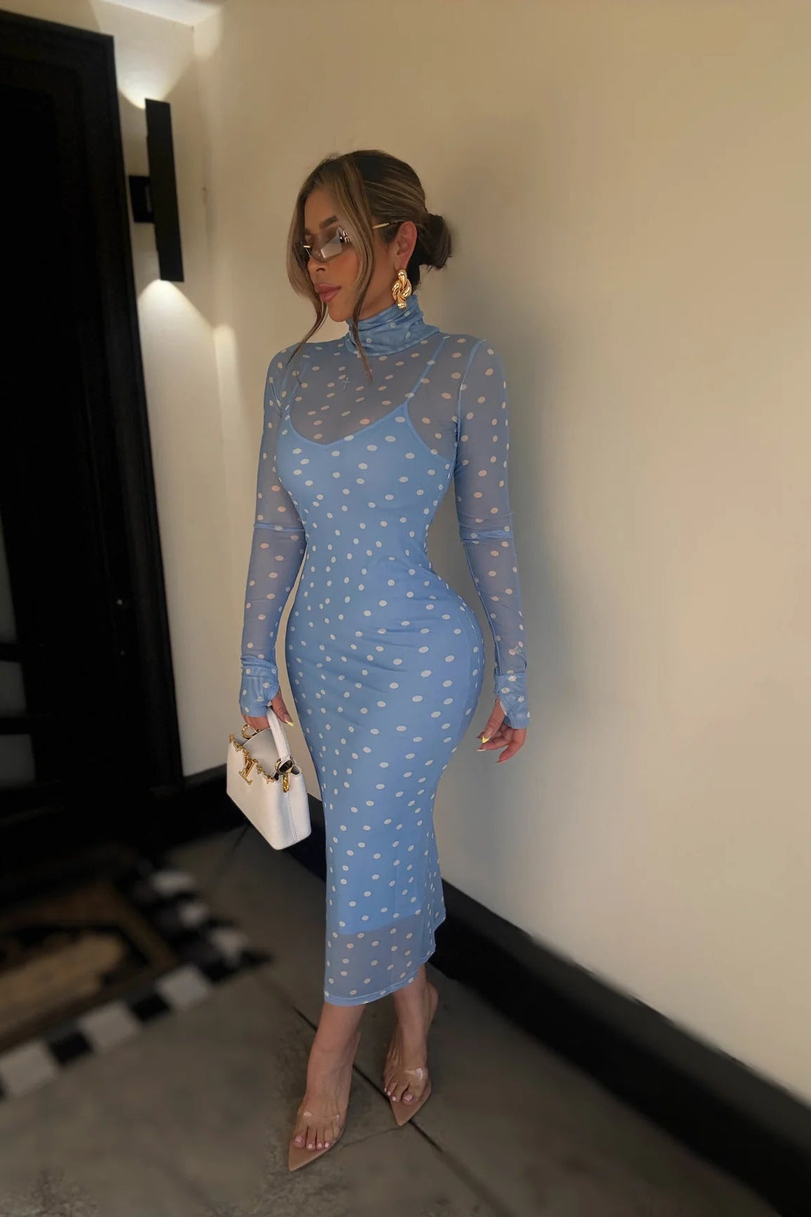 VESTIDO DOTS AZUL MESH