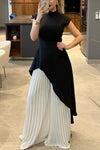 SET JUMPSUIT INNA PLISADO NEGRO/BLANCO