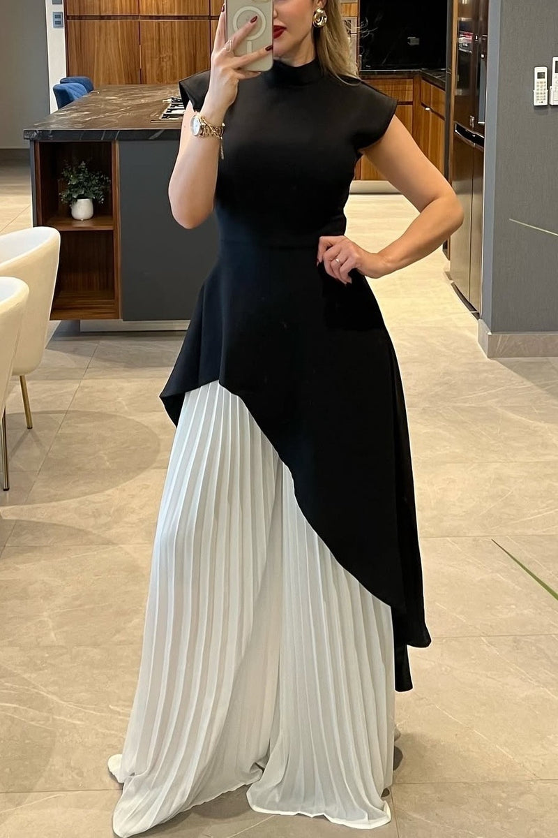 SET JUMPSUIT INNA PLISADO NEGRO/BLANCO