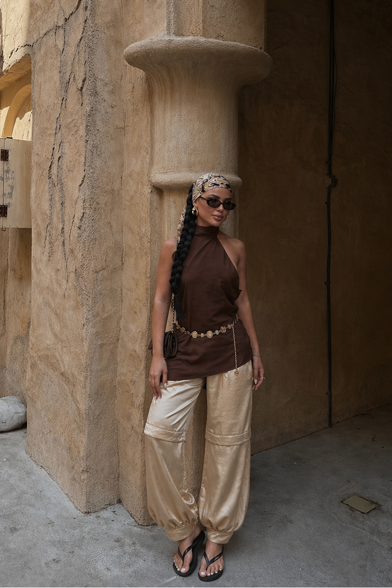 PANTALON SATIN JOGGER MASCADA DORADO