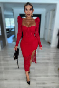 VESTIDO LACE ROJO MIDI llega 16/DIC/25