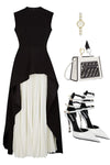 SET JUMPSUIT INNA PLISADO NEGRO/BLANCO