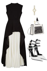 SET JUMPSUIT INNA PLISADO NEGRO/BLANCO