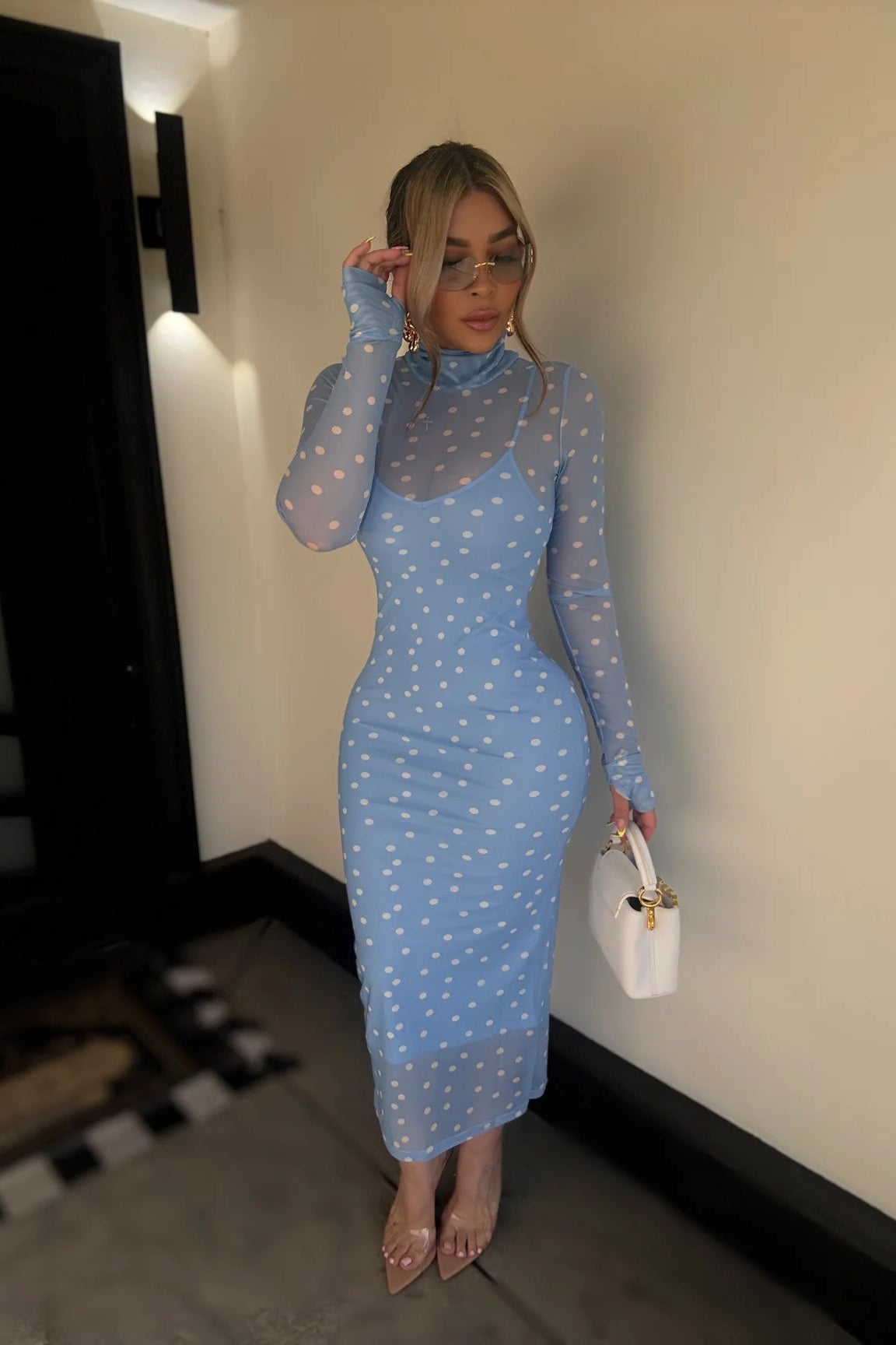VESTIDO DOTS AZUL MESH