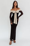 VESTIDO BOW MIDI MESH NEGRO/BEIGE